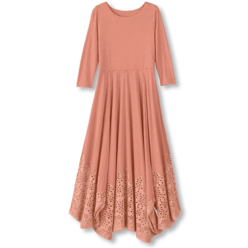 NWOT Soft Surroundings Casablanca Maxi Dress Eyelet Lagenlook Romantic Boho S